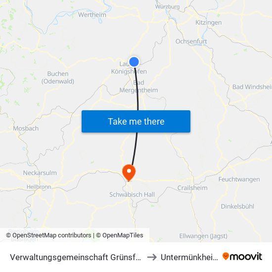 Verwaltungsgemeinschaft Grünsfeld to Untermünkheim map