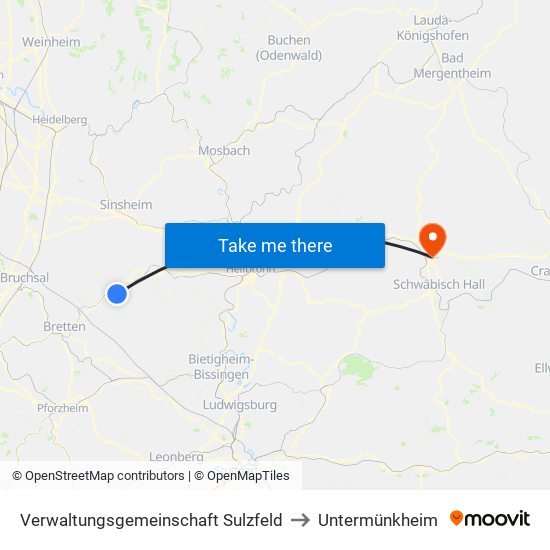 Verwaltungsgemeinschaft Sulzfeld to Untermünkheim map