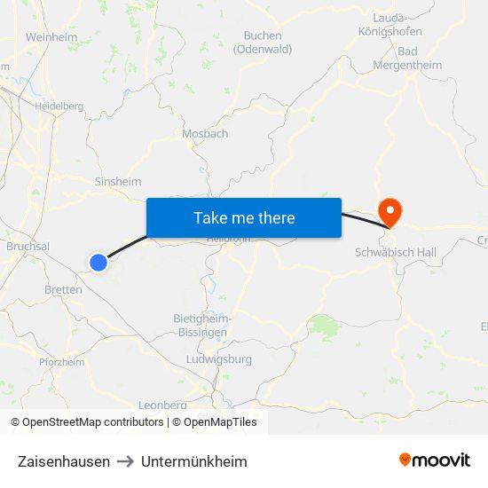 Zaisenhausen to Untermünkheim map