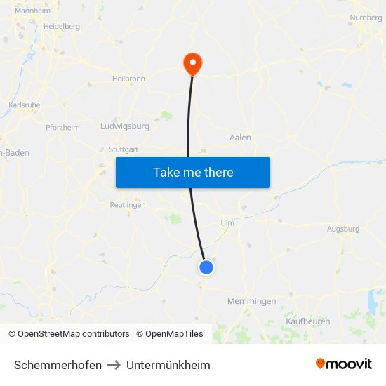 Schemmerhofen to Untermünkheim map