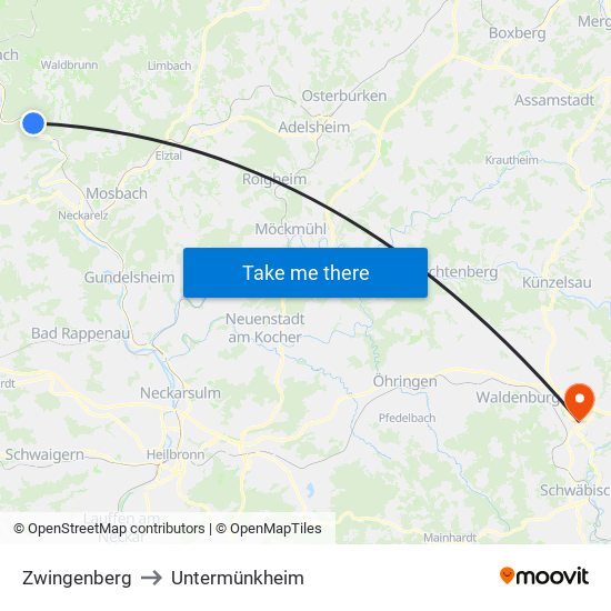 Zwingenberg to Untermünkheim map