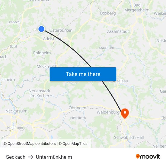 Seckach to Untermünkheim map