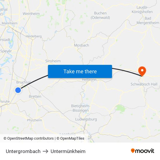 Untergrombach to Untermünkheim map