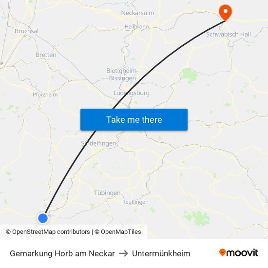 Gemarkung Horb am Neckar to Untermünkheim map