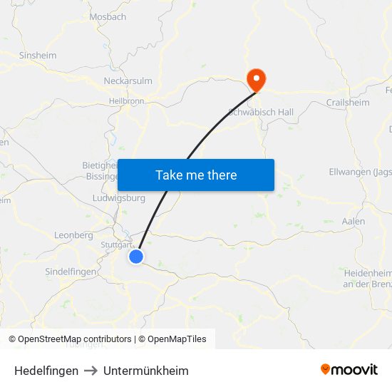 Hedelfingen to Untermünkheim map