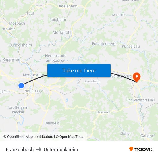 Frankenbach to Untermünkheim map