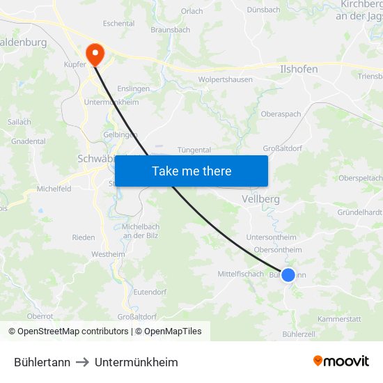 Bühlertann to Untermünkheim map