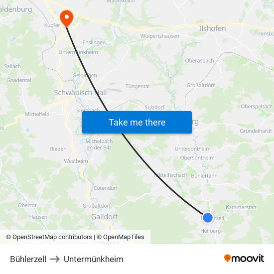 Bühlerzell to Untermünkheim map