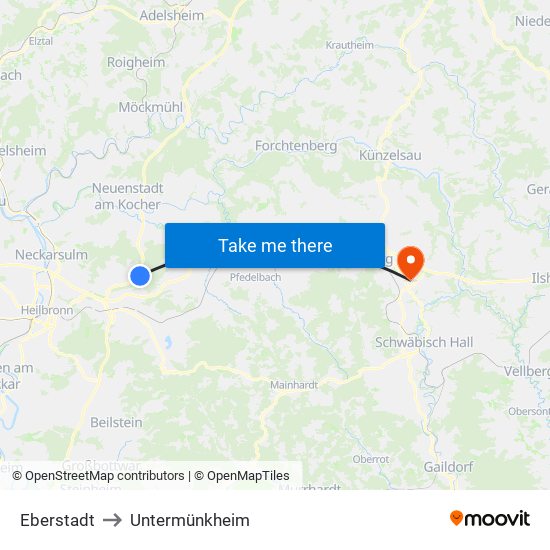 Eberstadt to Untermünkheim map