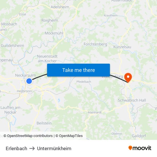 Erlenbach to Untermünkheim map