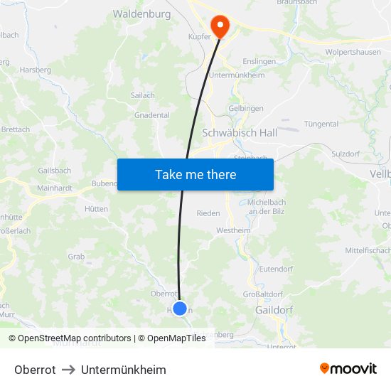 Oberrot to Untermünkheim map