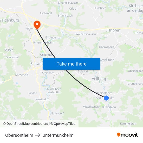 Obersontheim to Untermünkheim map