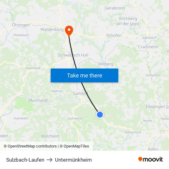 Sulzbach-Laufen to Untermünkheim map