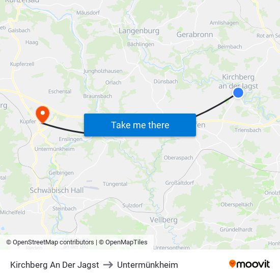 Kirchberg An Der Jagst to Untermünkheim map