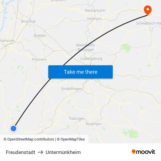 Freudenstadt to Untermünkheim map