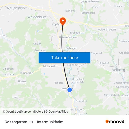 Rosengarten to Untermünkheim map