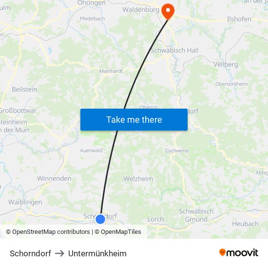 Schorndorf to Untermünkheim map