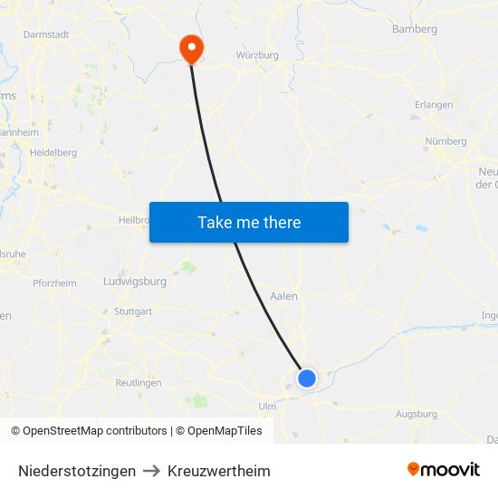 Niederstotzingen to Kreuzwertheim map