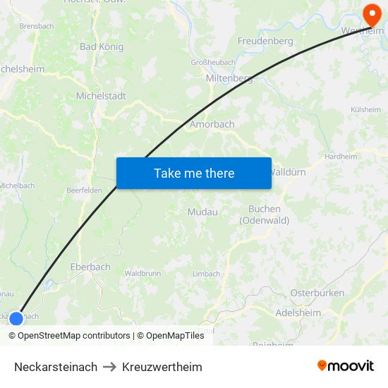 Neckarsteinach to Kreuzwertheim map