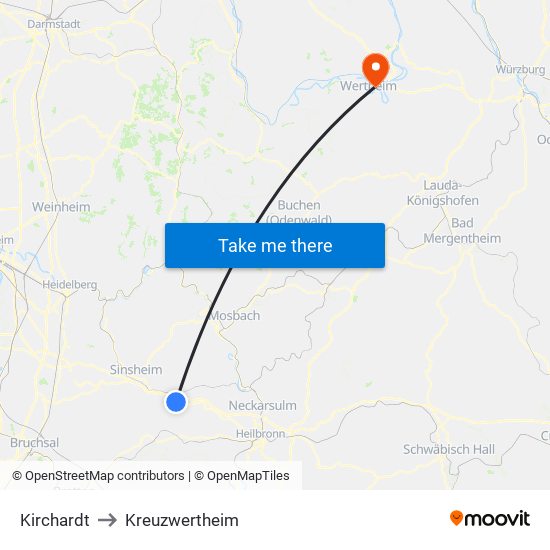 Kirchardt to Kreuzwertheim map