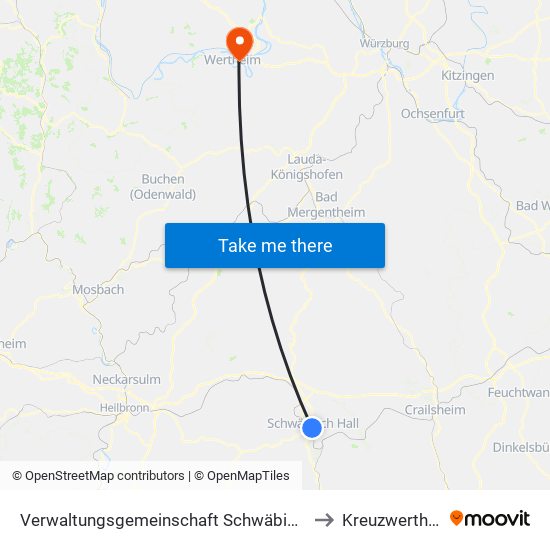 Verwaltungsgemeinschaft Schwäbisch Hall to Kreuzwertheim map
