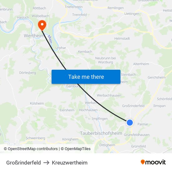Großrinderfeld to Kreuzwertheim map