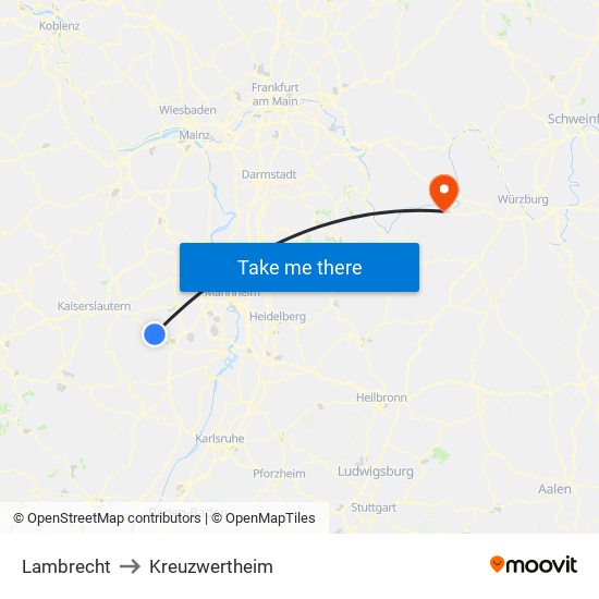 Lambrecht to Kreuzwertheim map