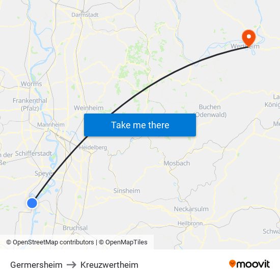 Germersheim to Kreuzwertheim map