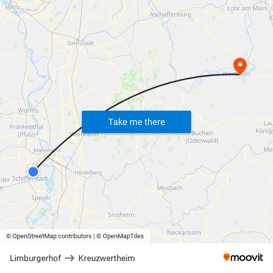 Limburgerhof to Kreuzwertheim map