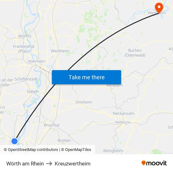 Wörth am Rhein to Kreuzwertheim map