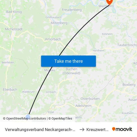 Verwaltungsverband Neckargerach-Waldbrunn to Kreuzwertheim map