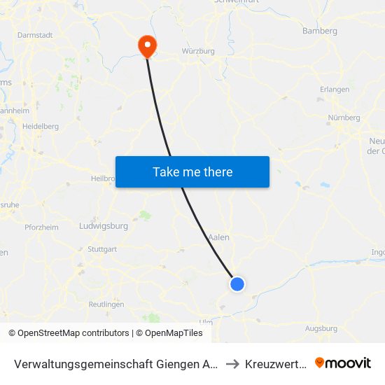 Verwaltungsgemeinschaft Giengen An Der Brenz to Kreuzwertheim map