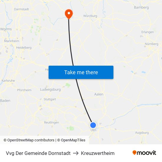 Vvg Der Gemeinde Dornstadt to Kreuzwertheim map