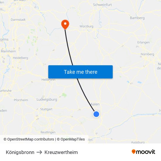 Königsbronn to Kreuzwertheim map