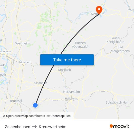 Zaisenhausen to Kreuzwertheim map