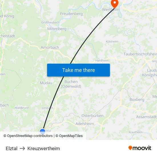 Elztal to Kreuzwertheim map