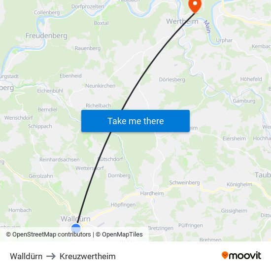 Walldürn to Kreuzwertheim map