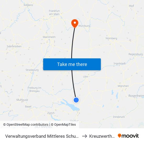 Verwaltungsverband Mittleres Schussental to Kreuzwertheim map