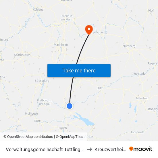 Verwaltungsgemeinschaft Tuttlingen to Kreuzwertheim map