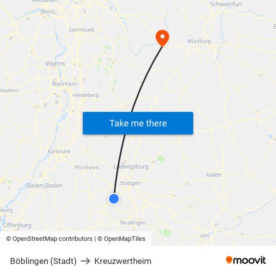 Böblingen (Stadt) to Kreuzwertheim map