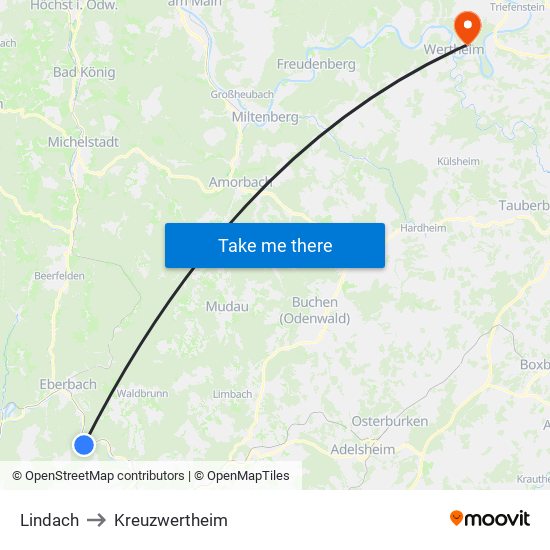 Lindach to Kreuzwertheim map