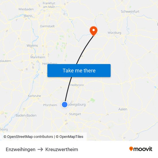 Enzweihingen to Kreuzwertheim map