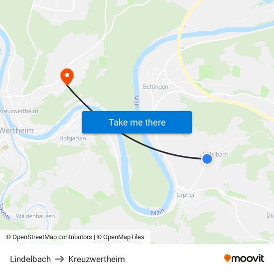 Lindelbach to Kreuzwertheim map