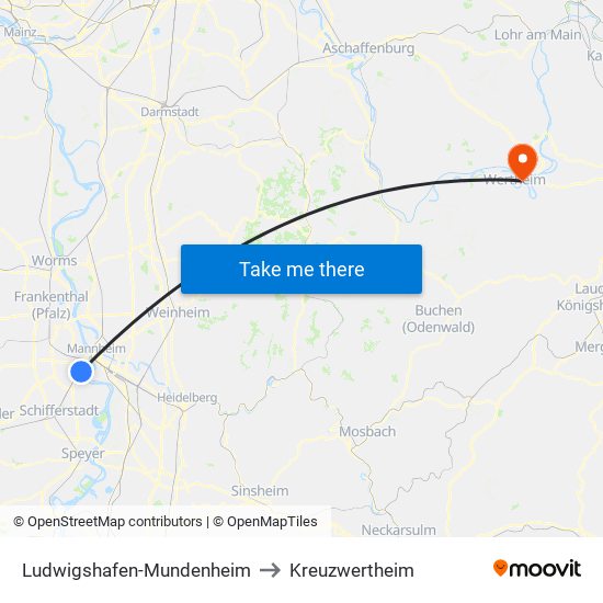 Ludwigshafen-Mundenheim to Kreuzwertheim map