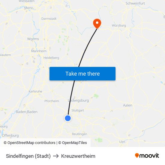 Sindelfingen (Stadt) to Kreuzwertheim map