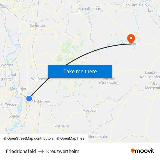 Friedrichsfeld to Kreuzwertheim map