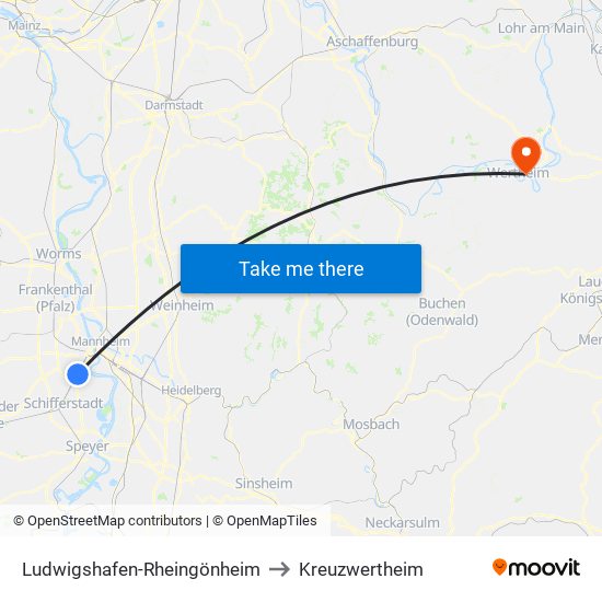 Ludwigshafen-Rheingönheim to Kreuzwertheim map