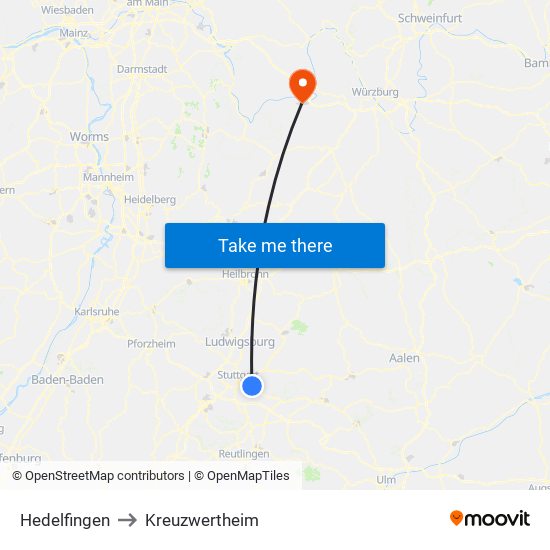 Hedelfingen to Kreuzwertheim map