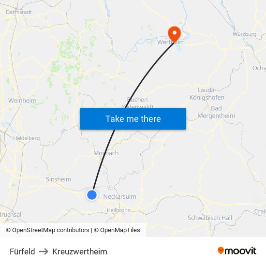 Fürfeld to Kreuzwertheim map