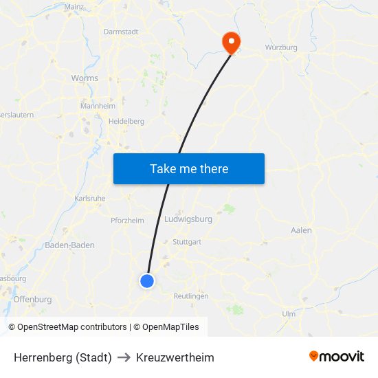 Herrenberg (Stadt) to Kreuzwertheim map